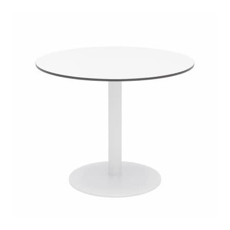 Kfi KFI 36" Round Outdoor Cafe Table - Designer White Phenolic Top - White Aluminum Frame - Ivy Series OLTP36RD-B2200WH-D354